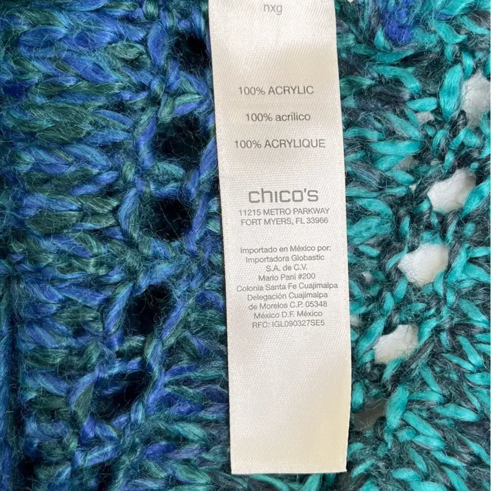 Chicos Open Weave Ombre Stripe Green Blue Scoop Neck Sweater Women Size Medium - Picture 7 of 12